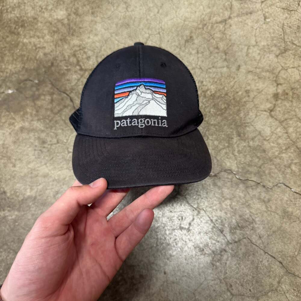 Patagonia Line Logo Ridge Trucker Hat Black Mountain Graphic Mesh Cap